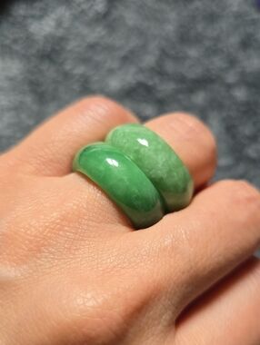 Green Jade Band Ring - A Pair